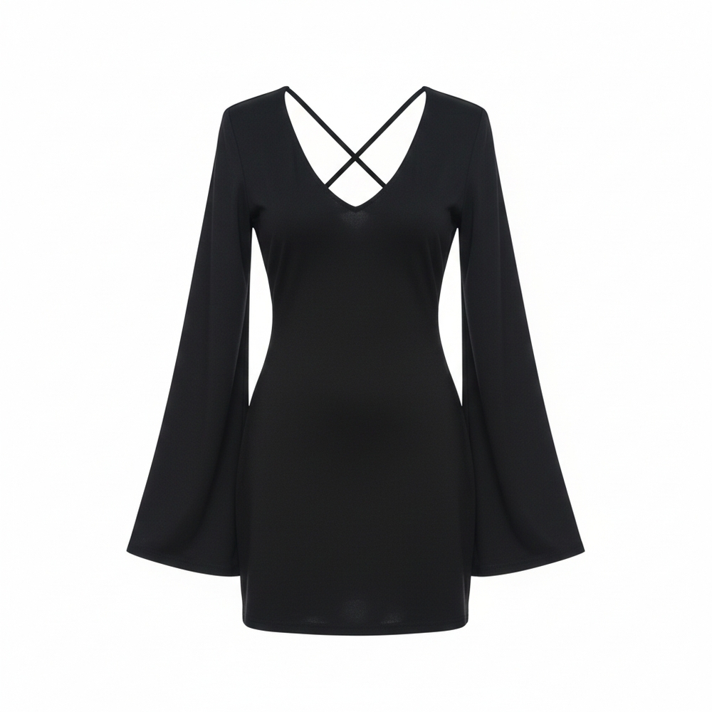 NWT Dolls Kill Black Backless Long Sleeve Carmen Mini Dress Size XL - Sexy Goth - Picture 2 of 15